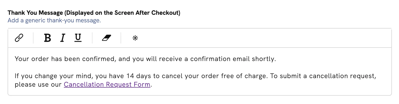Linking the cancellation request page from the thank-you message
